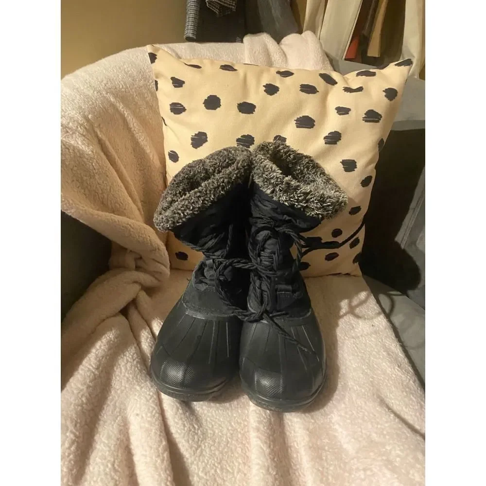 Size 6.5 Sperry Top Sider Syren Strait Quarter Faux Fur Rubber Boots Black